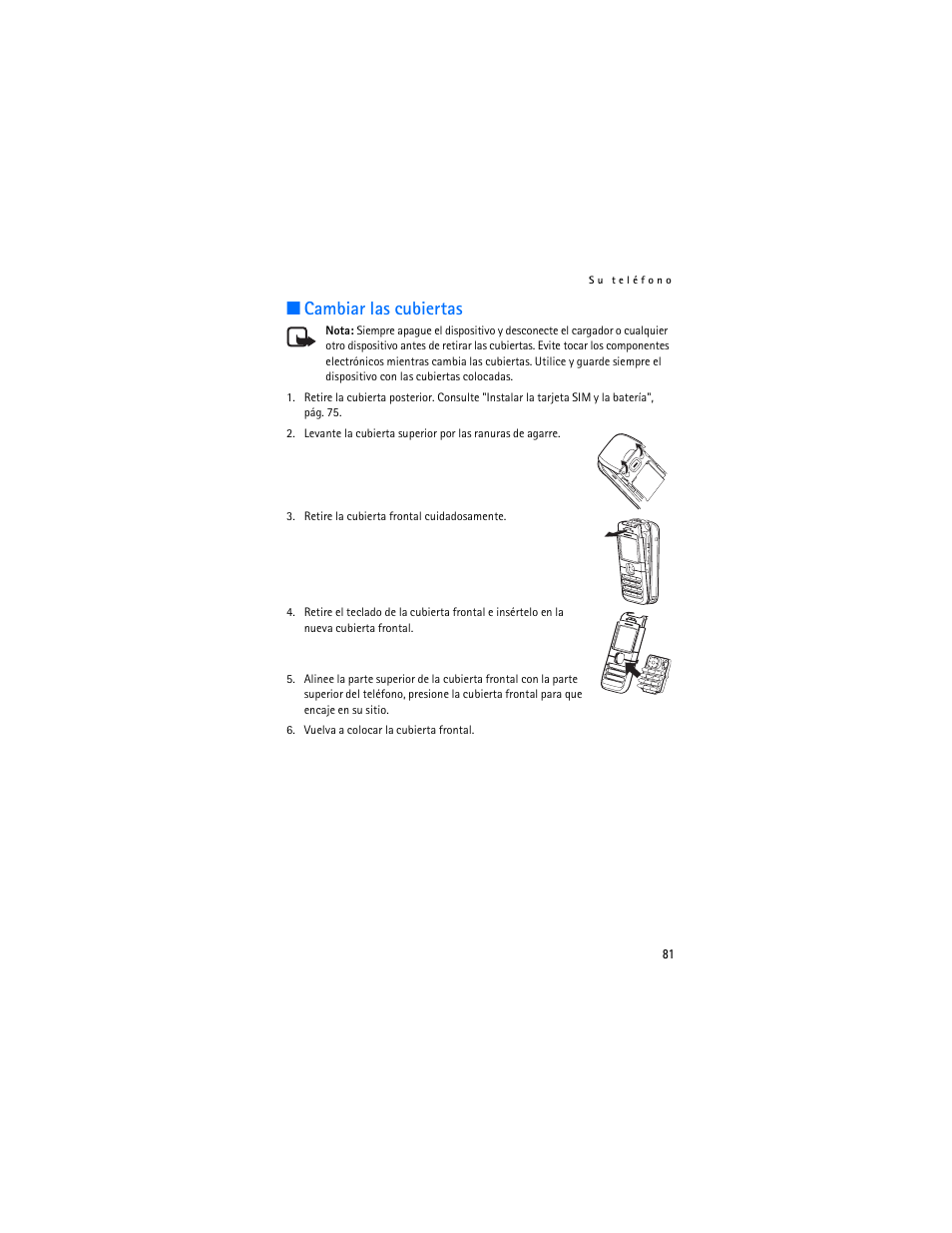 Cambiar las cubiertas | Nokia 6030 User Manual | Page 82 / 129