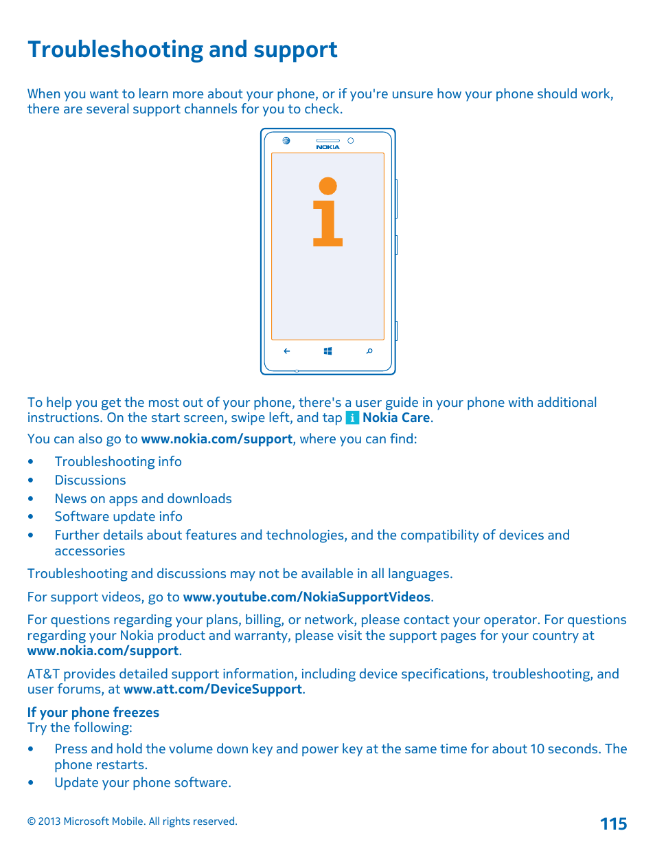 Troubleshooting and support | Nokia Lumia 925 User Manual | Page 115 / 123