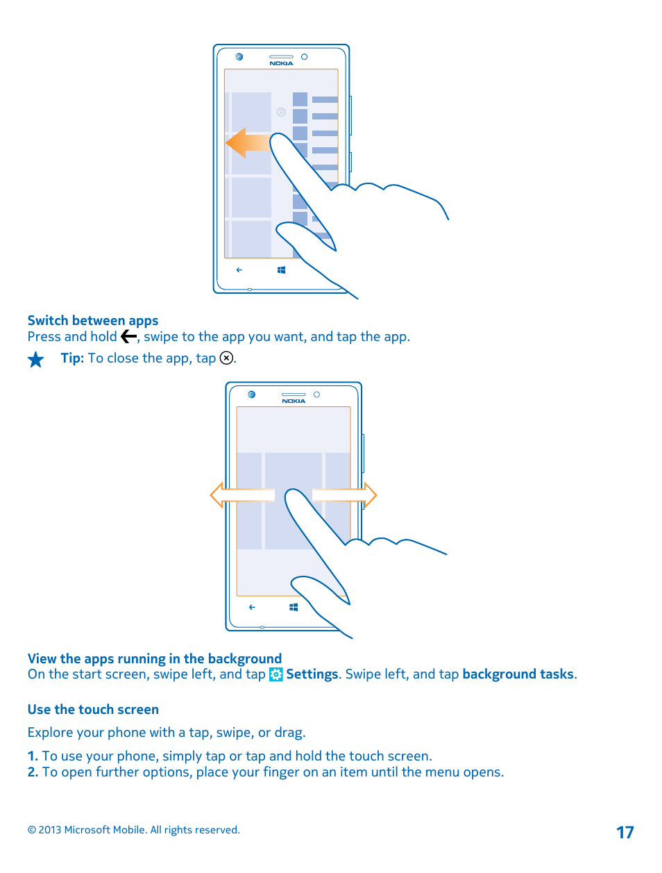 Use the touch screen | Nokia Lumia 925 User Manual | Page 17 / 123