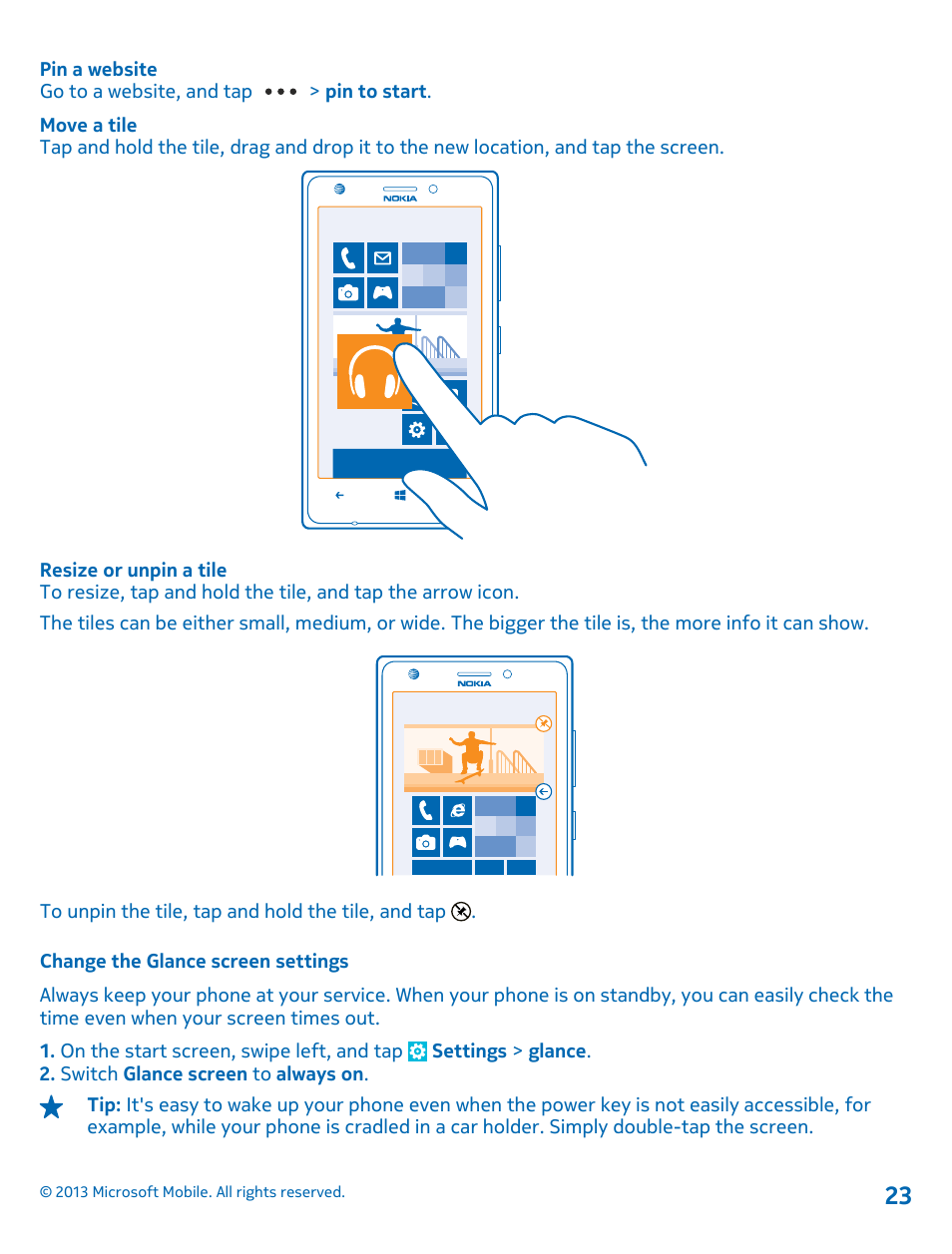 Change the glance screen settings | Nokia Lumia 925 User Manual | Page 23 / 123