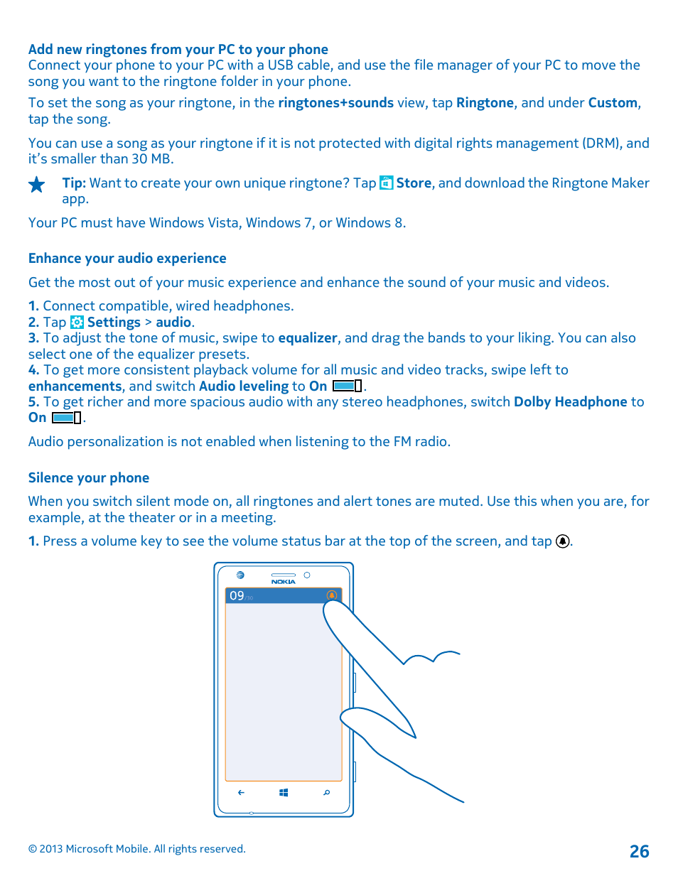 Enhance your audio experience, Silence your phone | Nokia Lumia 925 User Manual | Page 26 / 123