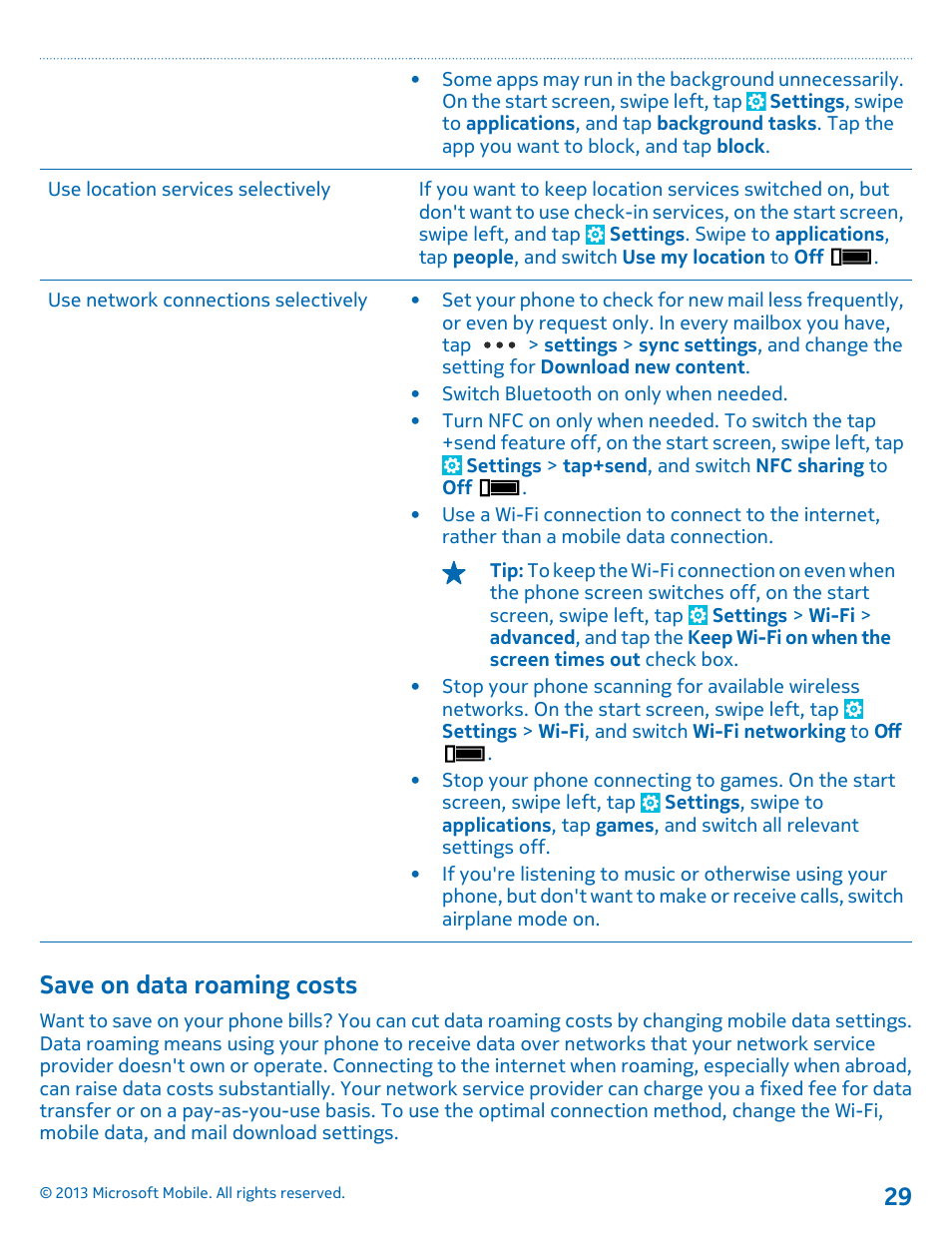 Save on data roaming costs | Nokia Lumia 925 User Manual | Page 29 / 123