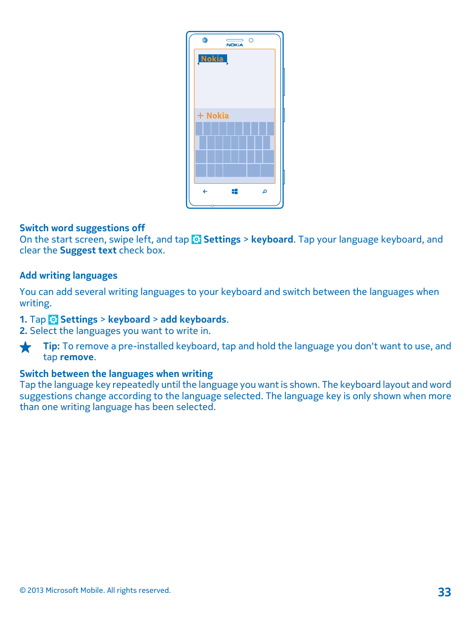 Add writing languages | Nokia Lumia 925 User Manual | Page 33 / 123