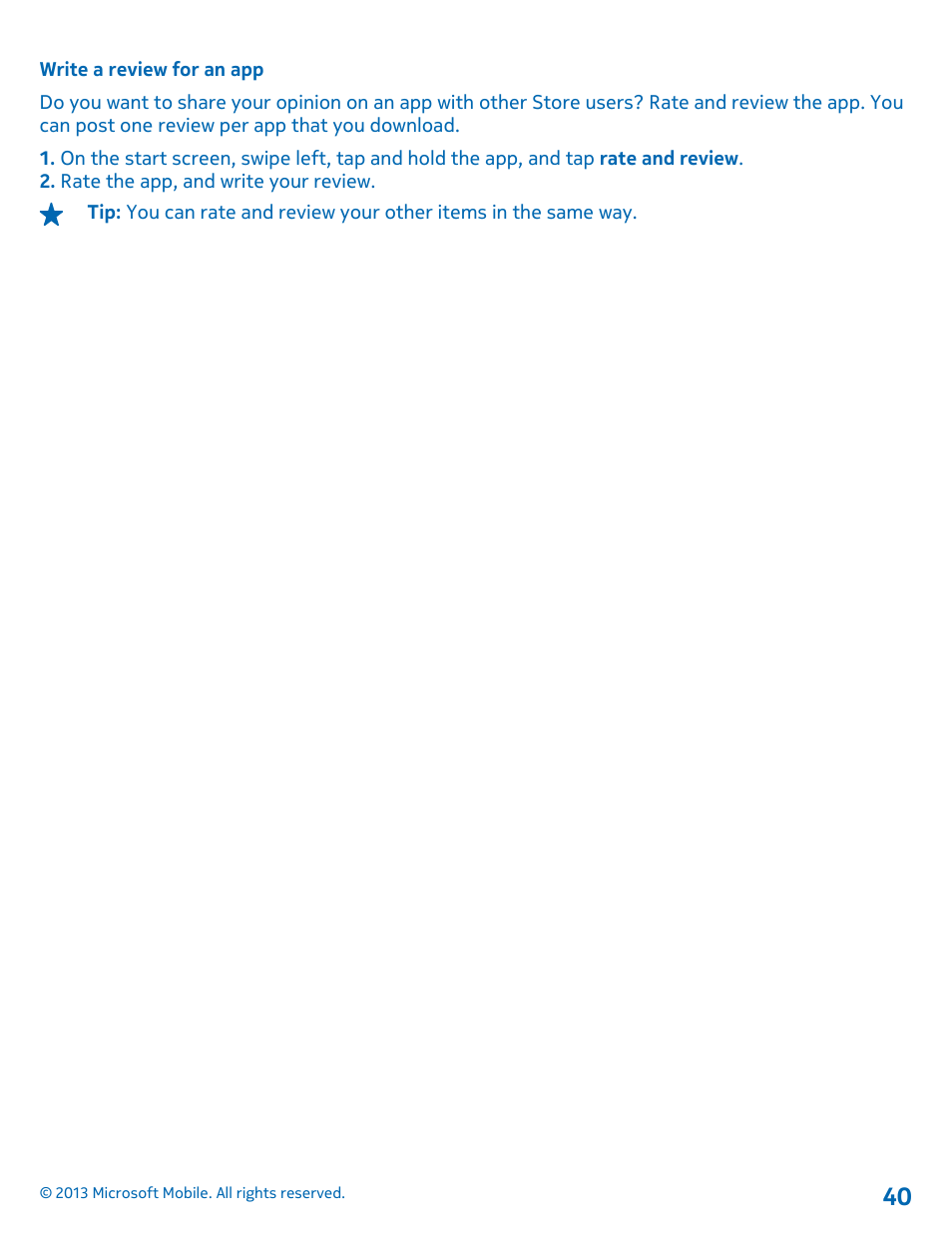 Write a review for an app | Nokia Lumia 925 User Manual | Page 40 / 123