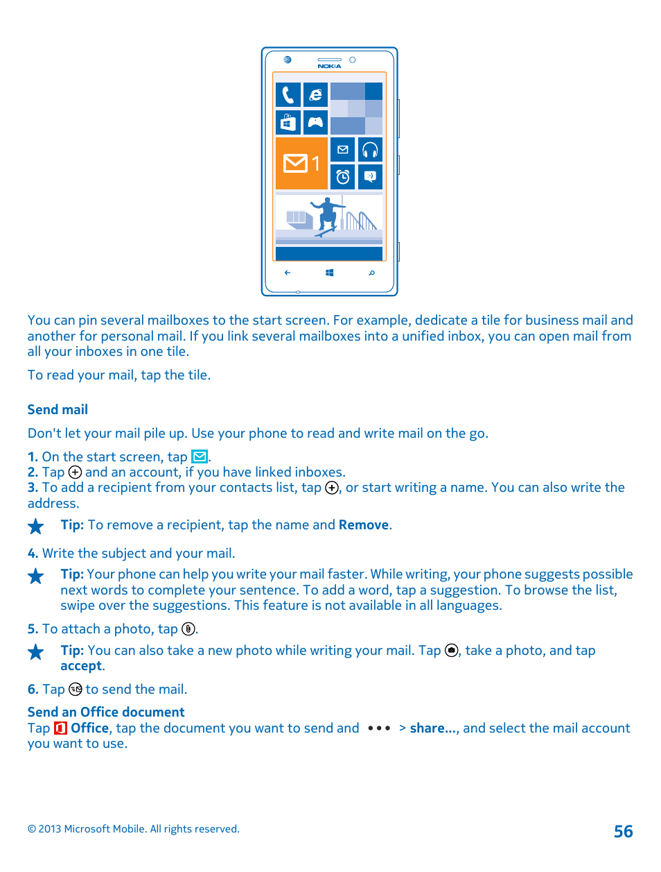 Send mail | Nokia Lumia 925 User Manual | Page 56 / 123