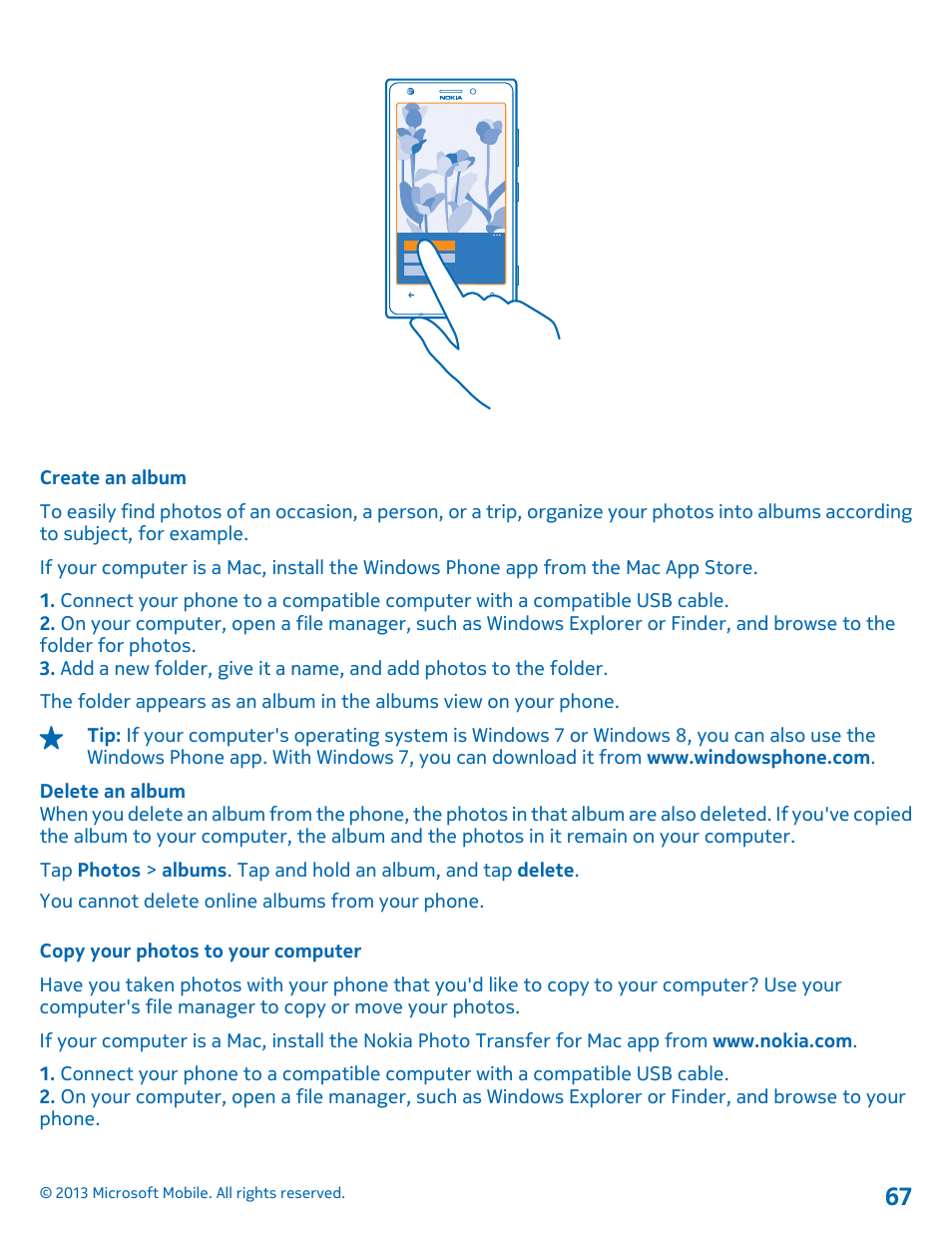 Create an album, Copy your photos to your computer | Nokia Lumia 925 User Manual | Page 67 / 123
