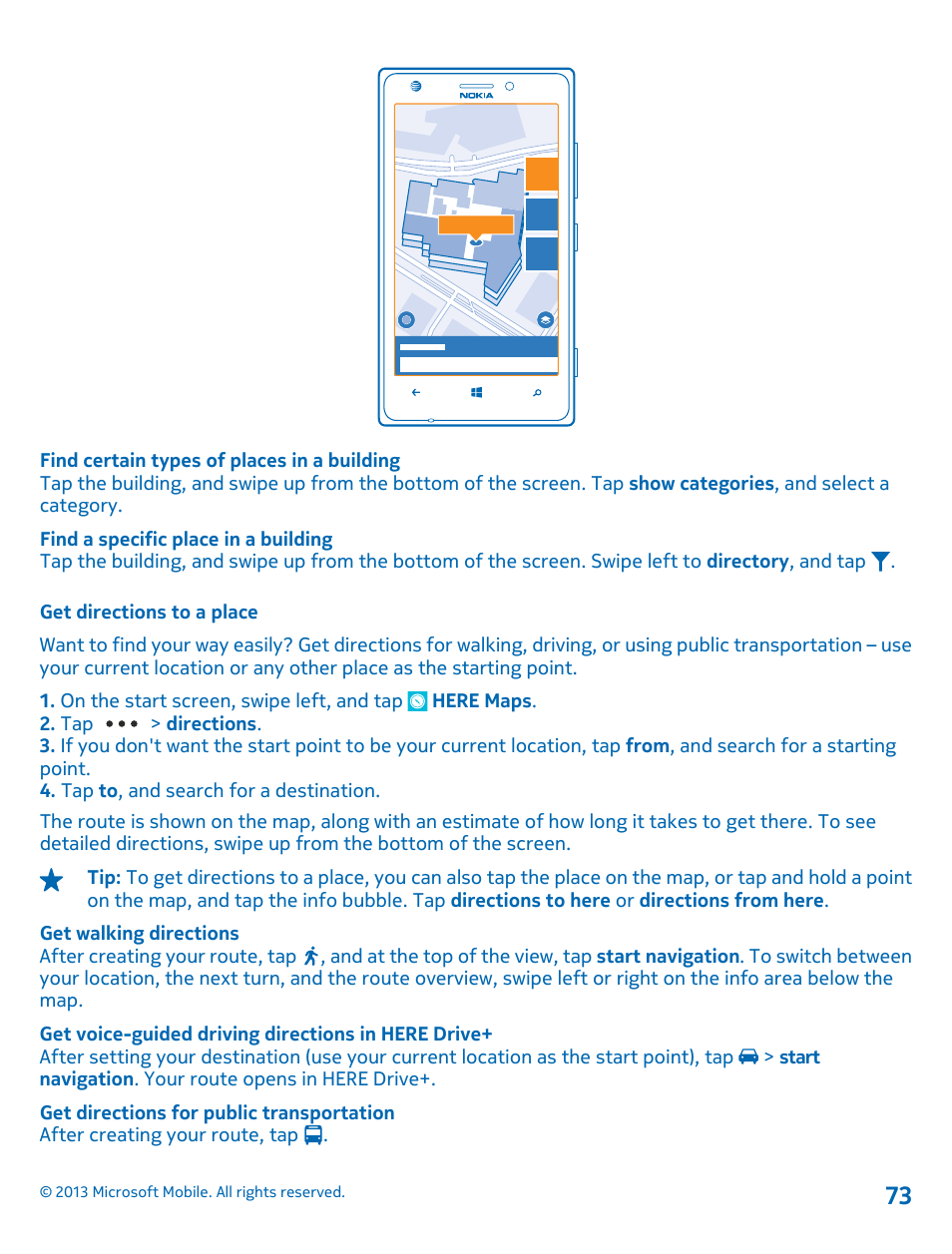 Get directions to a place | Nokia Lumia 925 User Manual | Page 73 / 123