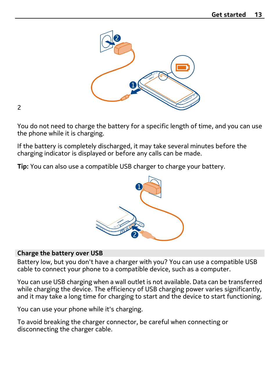 Charge the battery over usb | Nokia C7 User Manual | Page 13 / 138