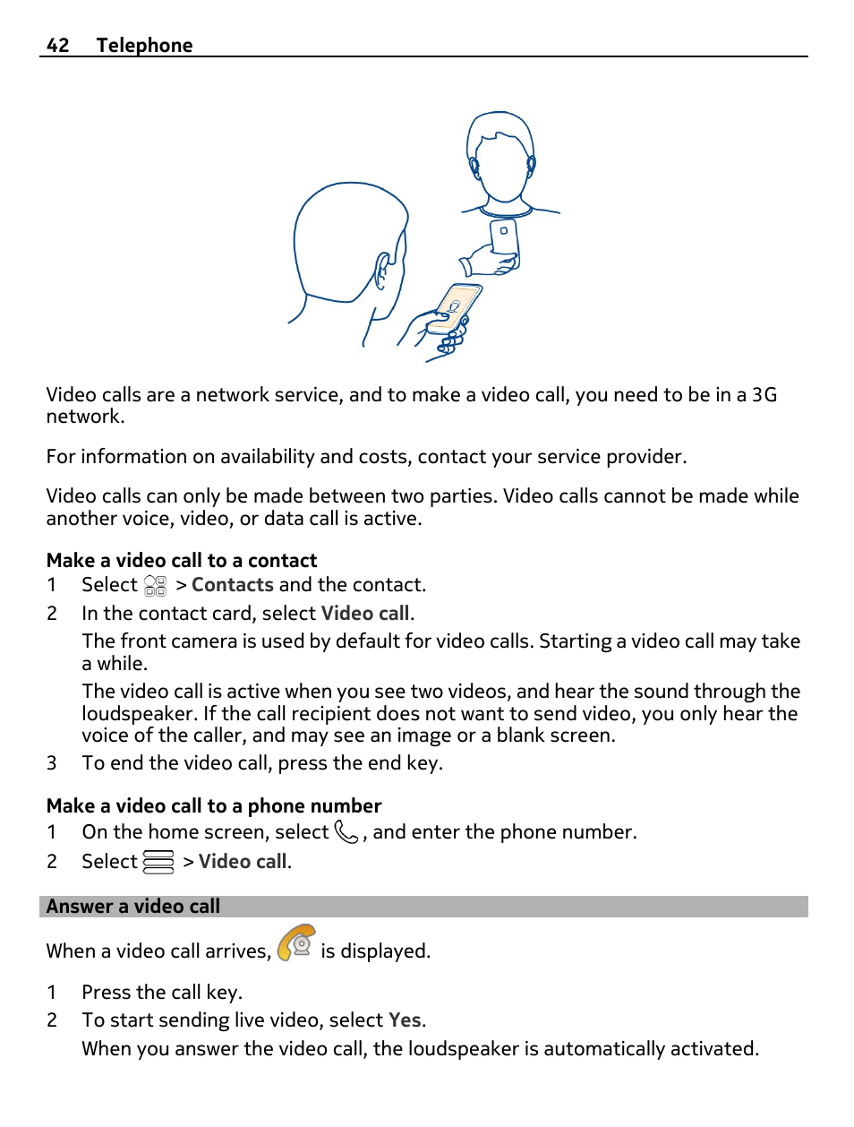 Answer a video call | Nokia C7 User Manual | Page 42 / 138