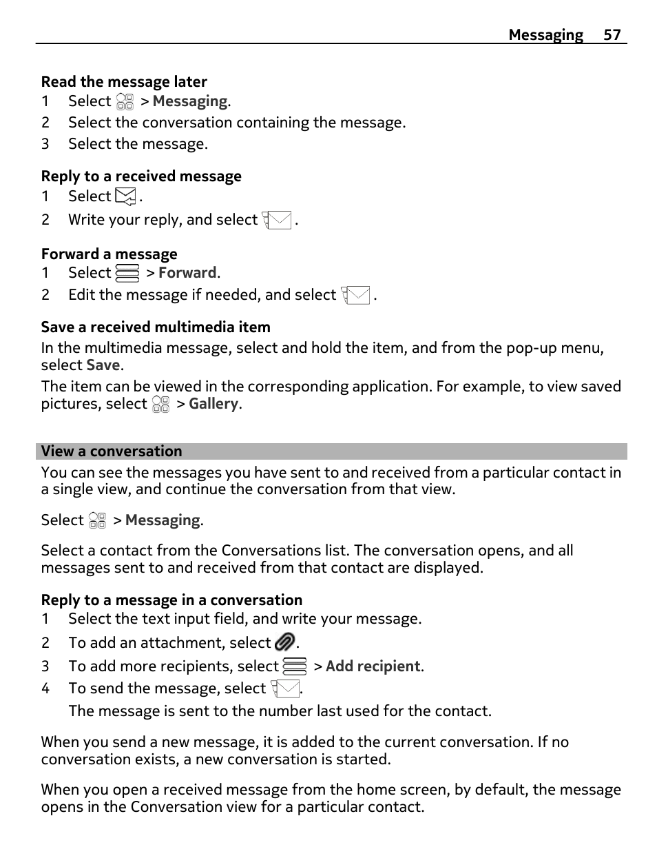 View a conversation | Nokia C7 User Manual | Page 57 / 138