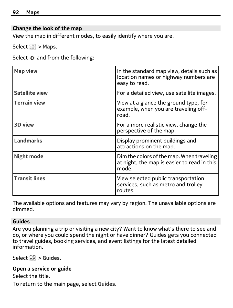 Change the look of the map, Guides | Nokia C7 User Manual | Page 92 / 138