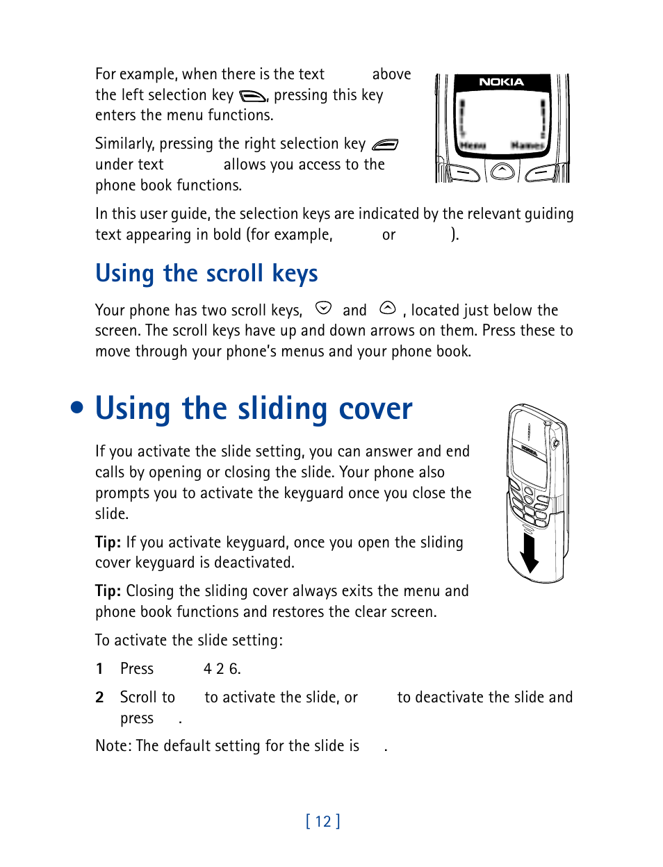 Using the sliding cover, Using the scroll keys | Nokia 8860 User Manual | Page 17 / 113