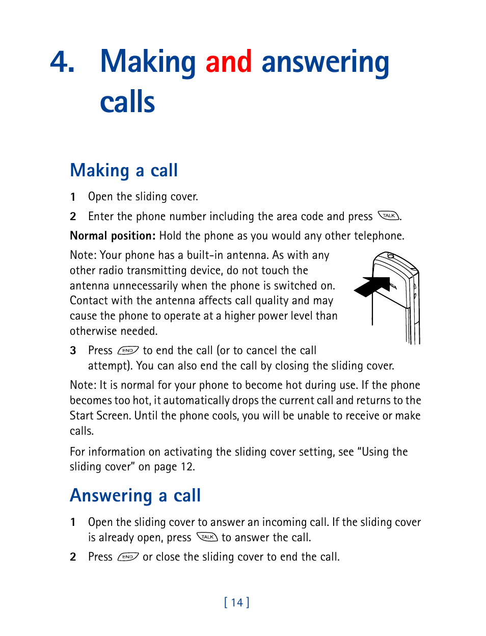 Making and answering calls, Making a call, Answering a call | Nokia 8860 User Manual | Page 19 / 113