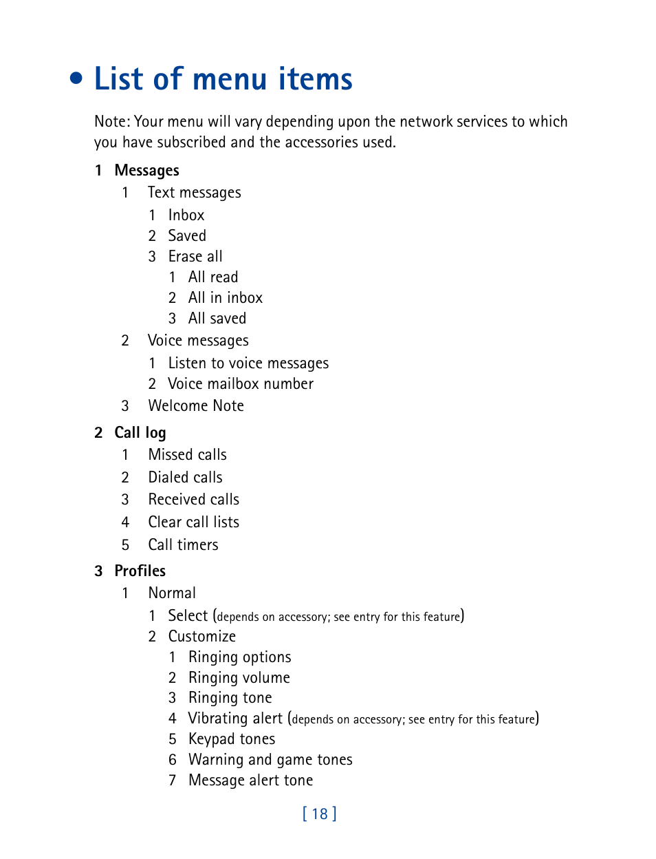 List of menu items, Caller groups | Nokia 8860 User Manual | Page 23 / 113