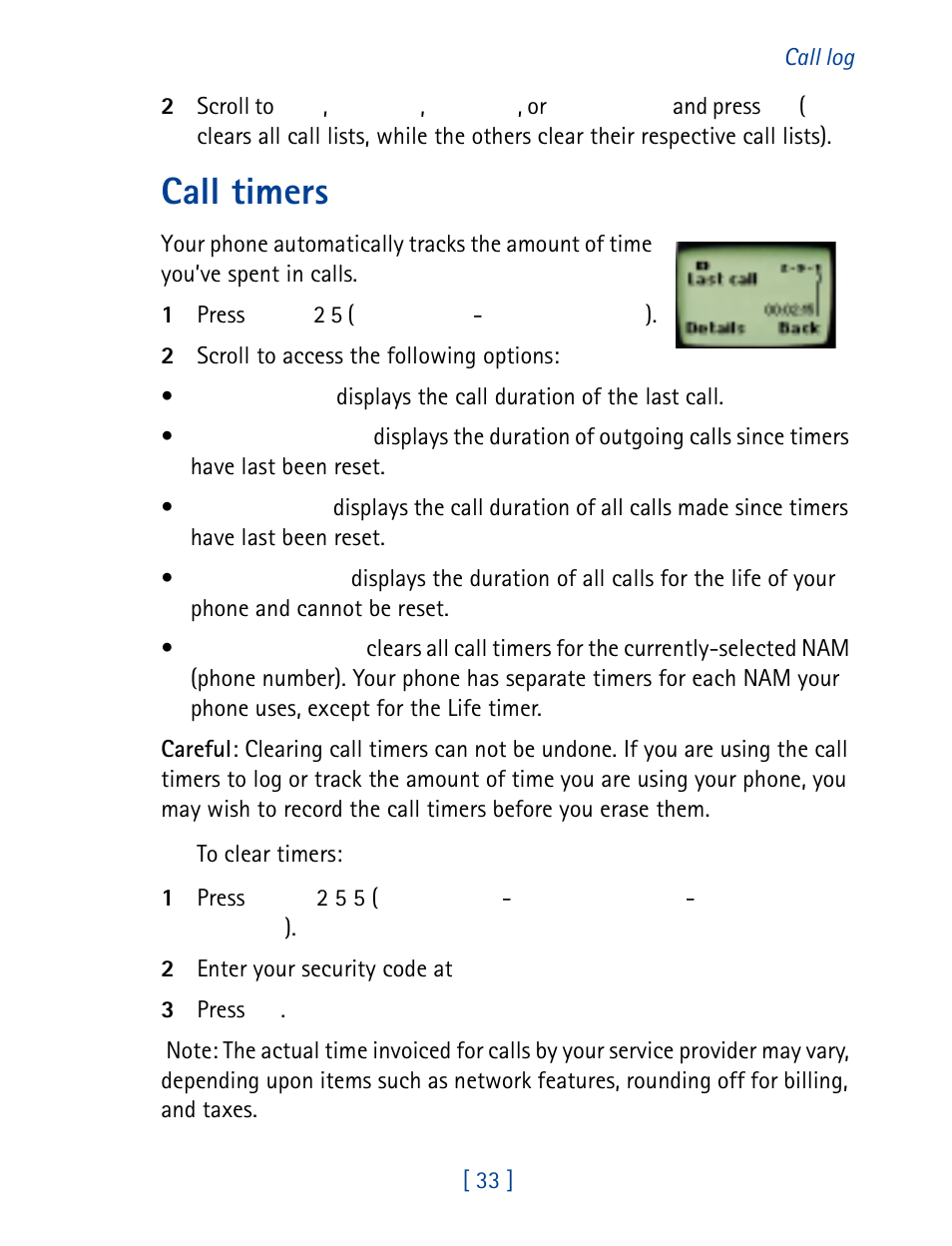 Call timers | Nokia 8860 User Manual | Page 38 / 113