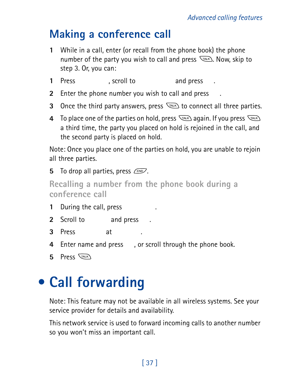 Call forwarding, Making a conference call | Nokia 8860 User Manual | Page 42 / 113