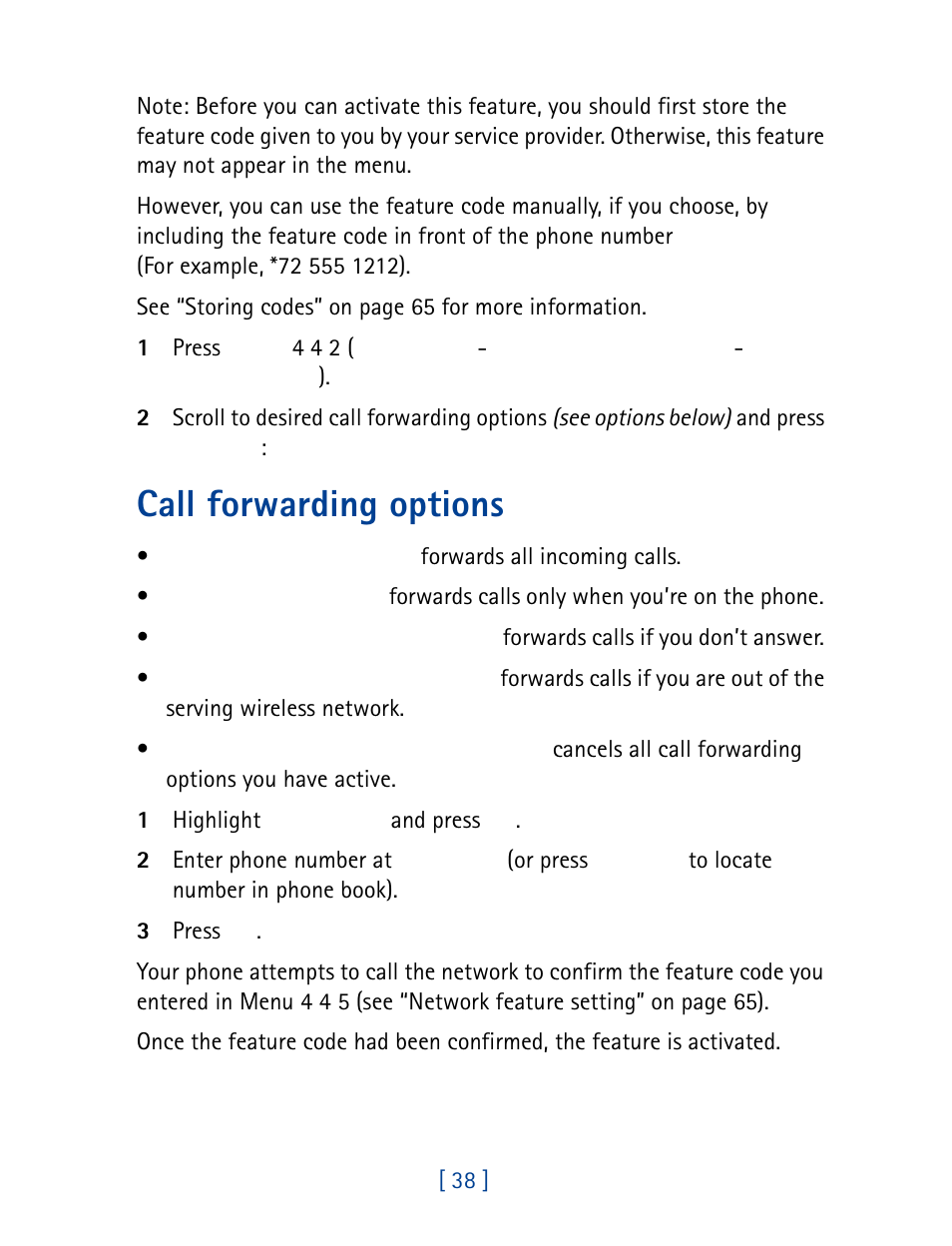 Call forwarding options | Nokia 8860 User Manual | Page 43 / 113