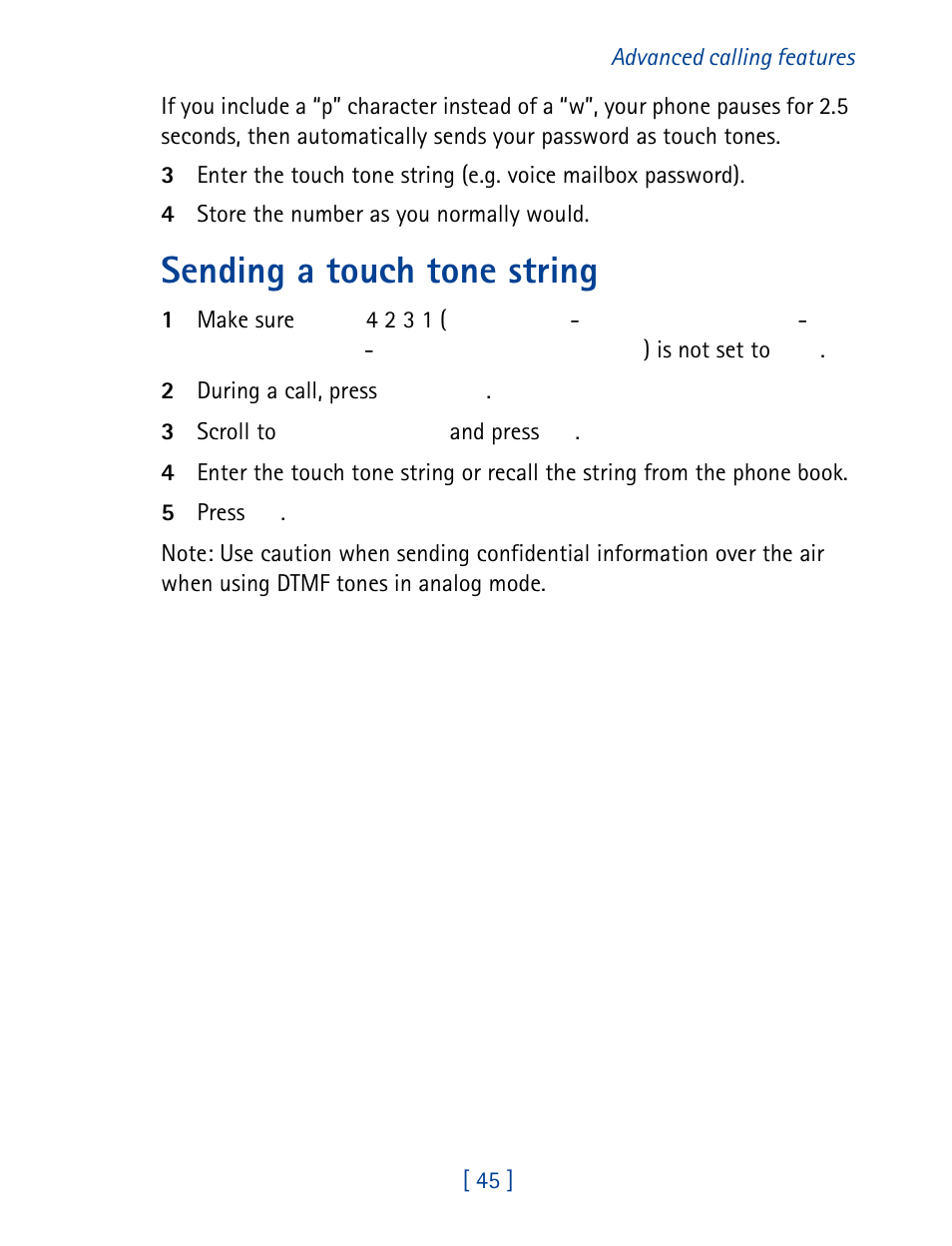 Sending a touch tone string | Nokia 8860 User Manual | Page 50 / 113