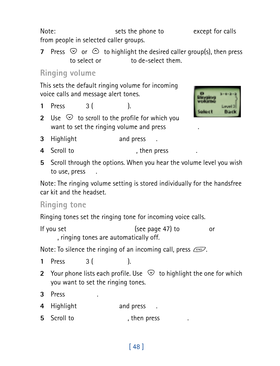 Ringing volume, Ringing tone | Nokia 8860 User Manual | Page 53 / 113