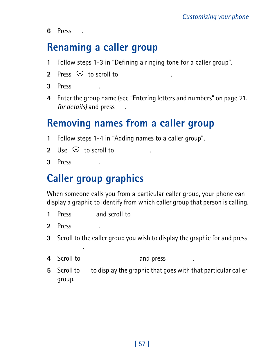 Renaming a caller group, Removing names from a caller group, Caller group graphics | Nokia 8860 User Manual | Page 62 / 113