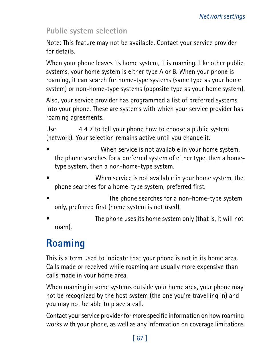Roaming, Public system selection | Nokia 8860 User Manual | Page 72 / 113