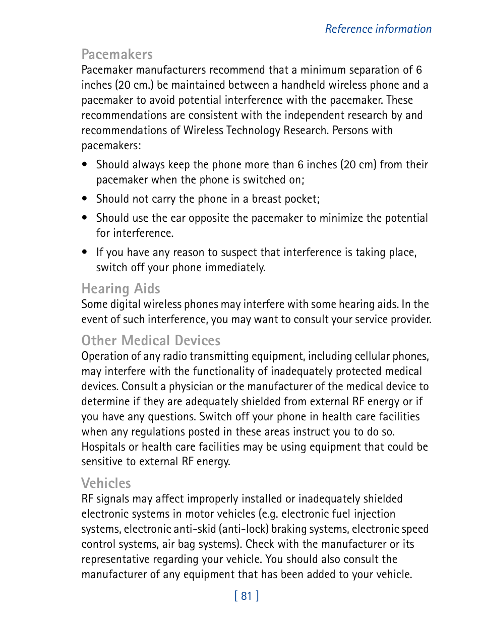 Pacemakers, Hearing aids, Other medical devices | Vehicles | Nokia 8860 User Manual | Page 86 / 113