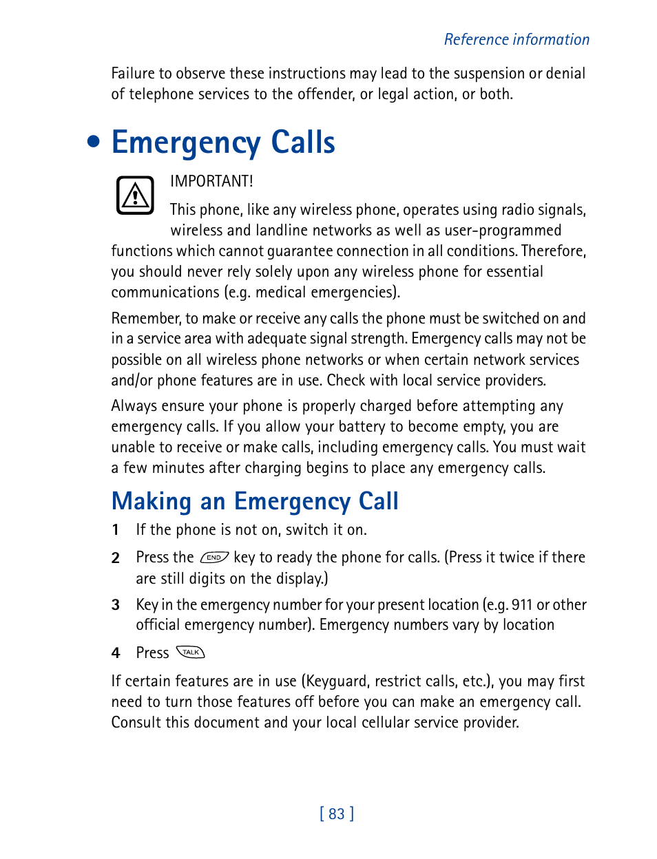 Emergency calls, Making an emergency call | Nokia 8860 User Manual | Page 88 / 113
