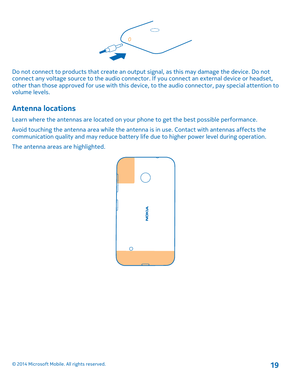 Antenna locations | Nokia Lumia 530 User Manual | Page 19 / 106