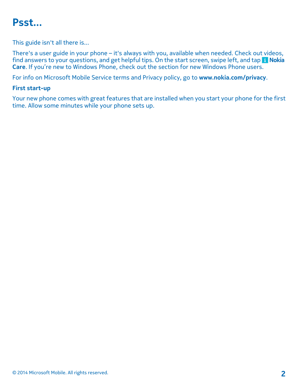 Psst | Nokia Lumia 530 User Manual | Page 2 / 106