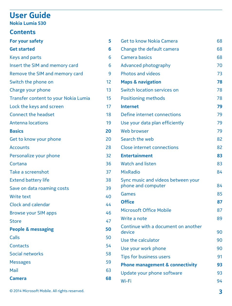 Nokia Lumia 530 User Manual | Page 3 / 106