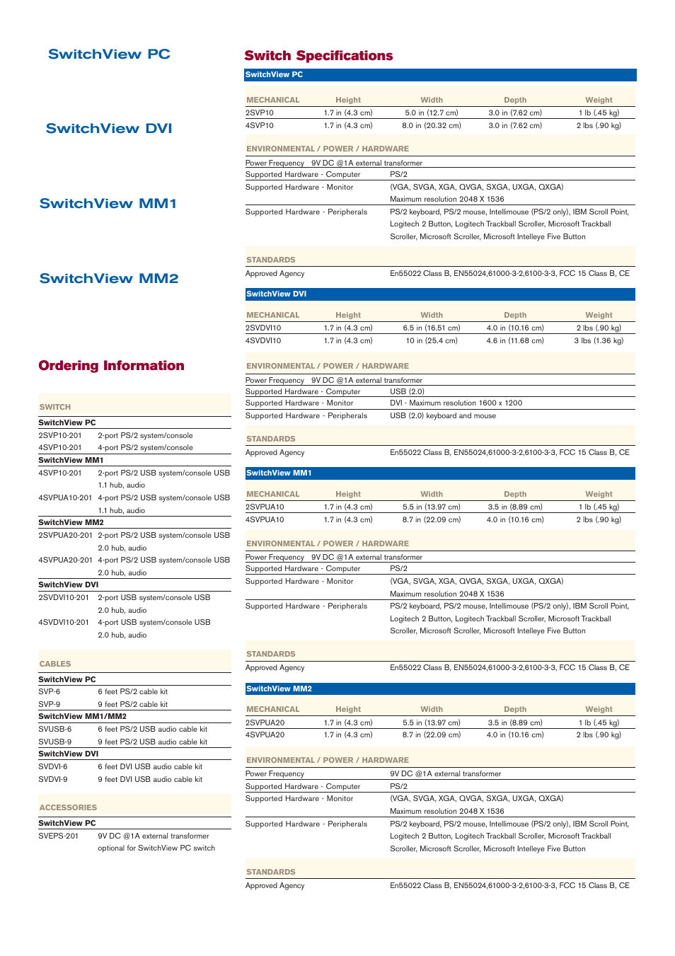 Switch specifications | Avocent KVM Switches User Manual | Page 7 / 8