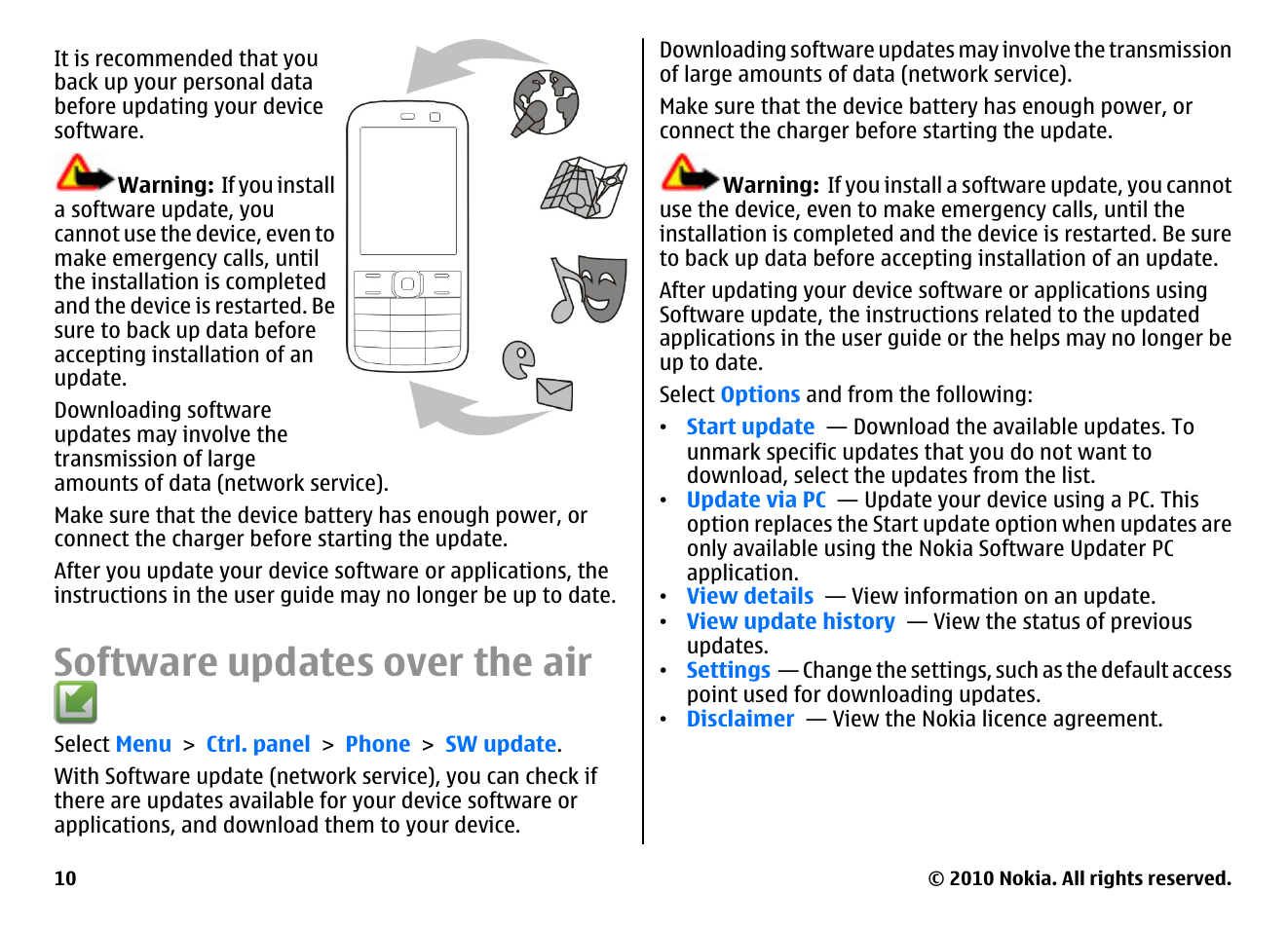 Software updates over the air | Nokia E55 User Manual | Page 10 / 170