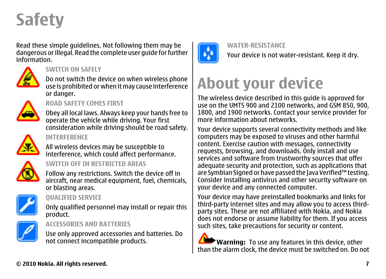 Safety, About your device | Nokia E55 User Manual | Page 7 / 170