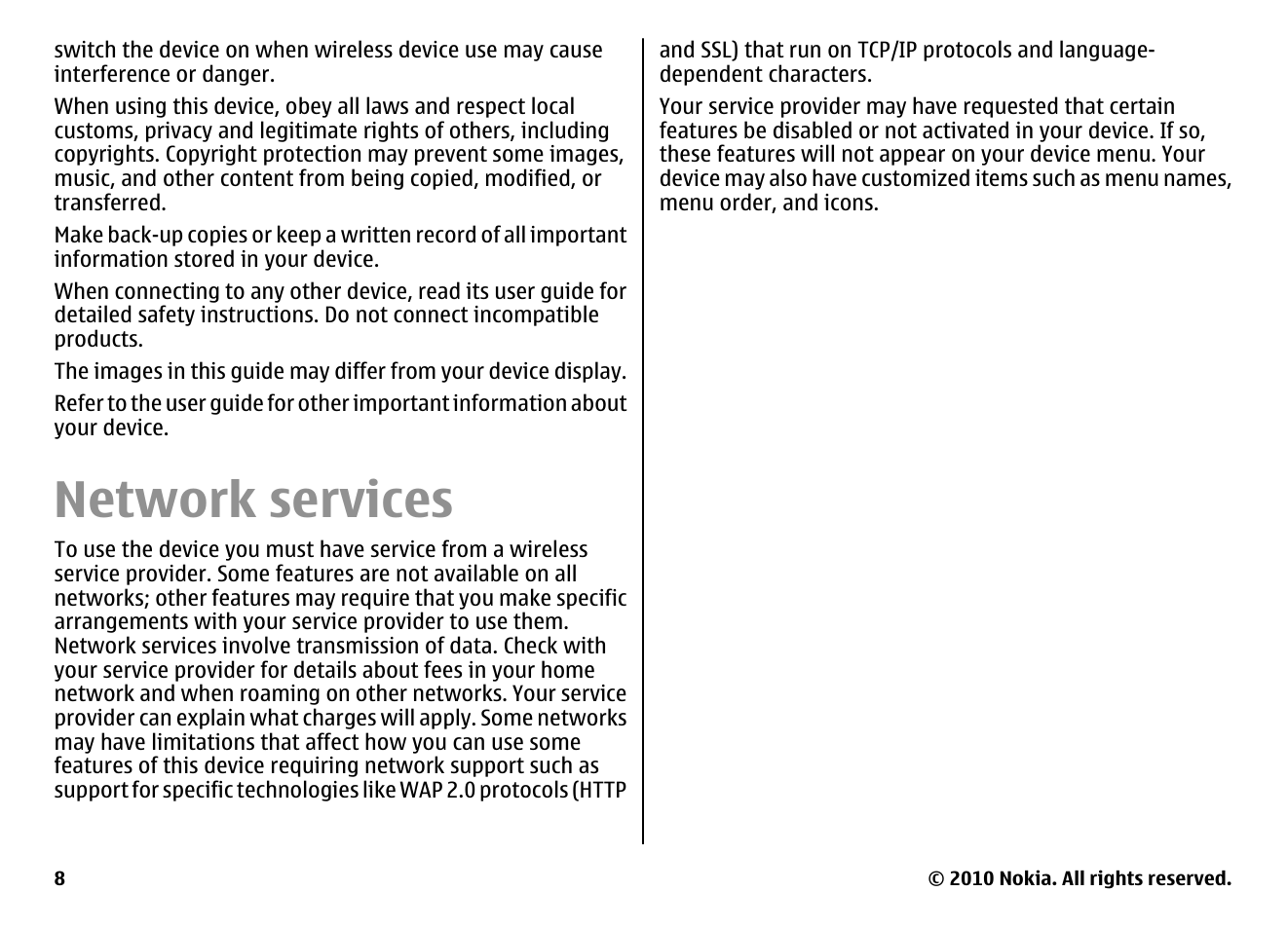 Network services | Nokia E55 User Manual | Page 8 / 170