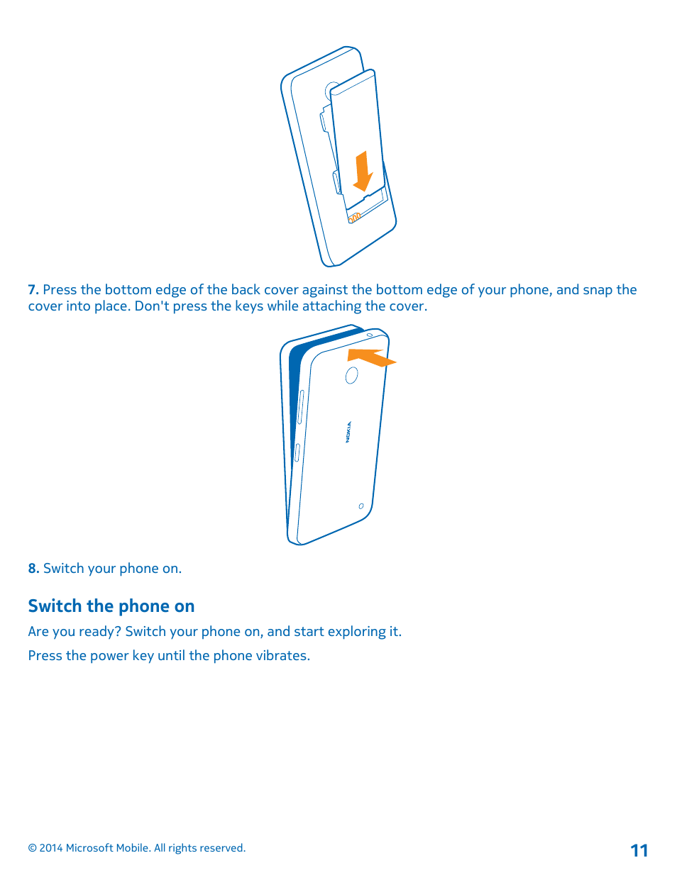 Switch the phone on | Nokia Lumia 630 User Manual | Page 11 / 110