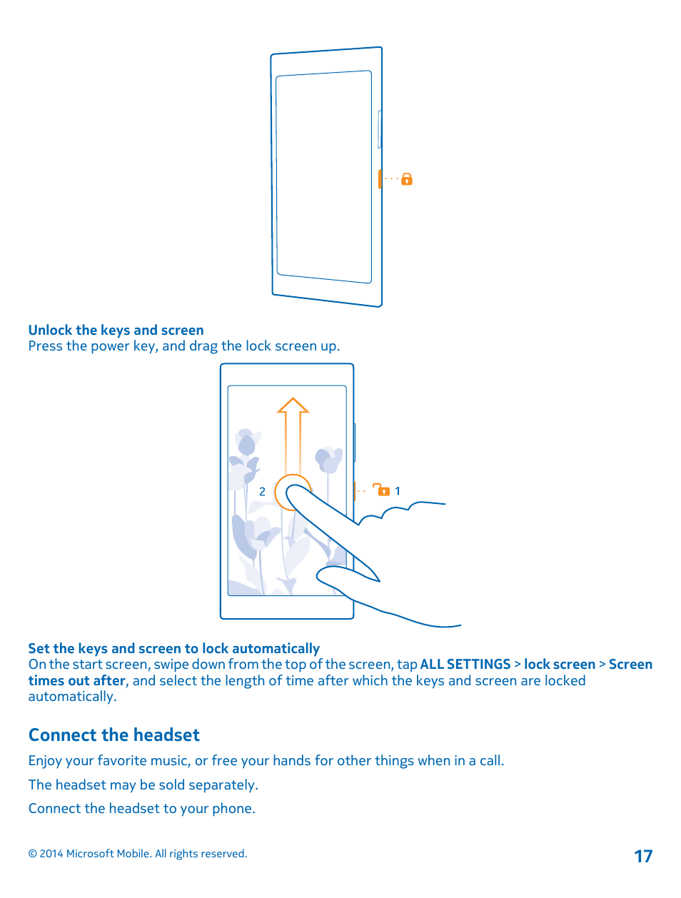 Connect the headset | Nokia Lumia 630 User Manual | Page 17 / 110