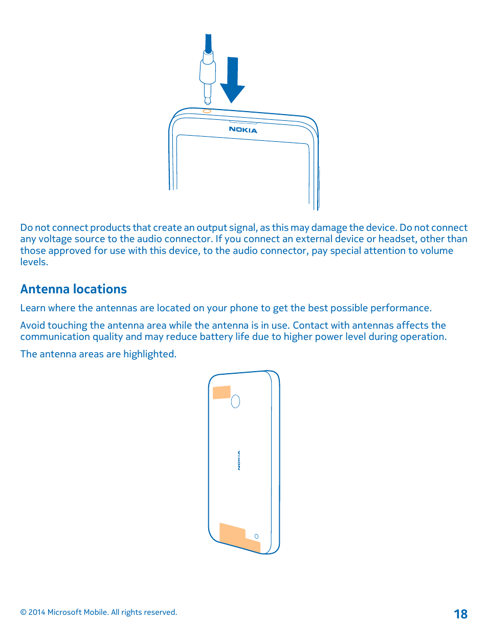 Antenna locations | Nokia Lumia 630 User Manual | Page 18 / 110