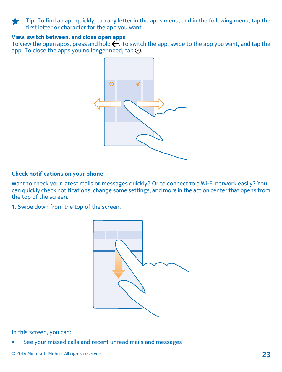 Check notifications on your phone | Nokia Lumia 630 User Manual | Page 23 / 110