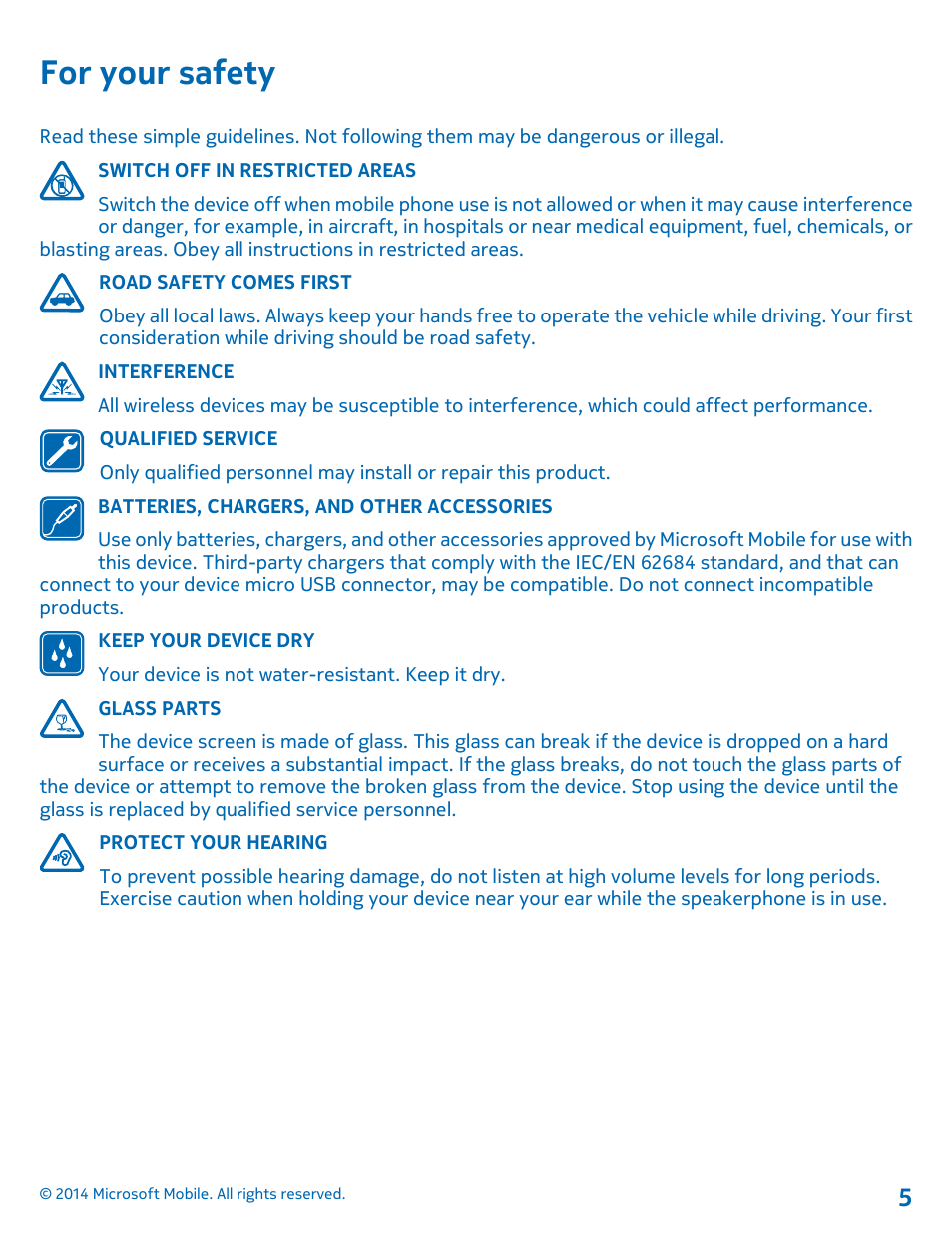 For your safety | Nokia Lumia 630 User Manual | Page 5 / 110