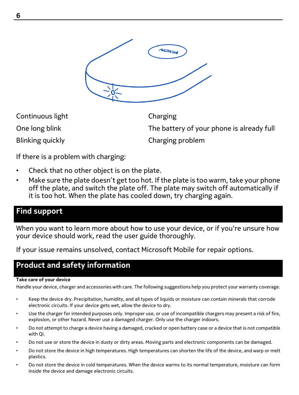 Find support, Product and safety information, Take care of your device | Nokia DT-901 User Manual | Page 6 / 8