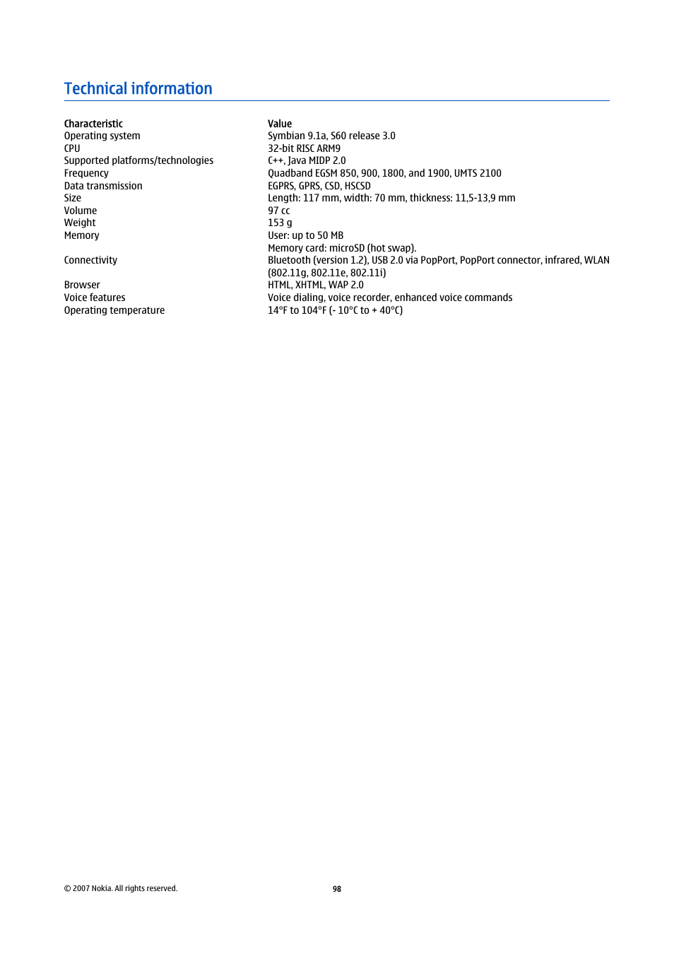 Technical information | Nokia E61i User Manual | Page 130 / 241