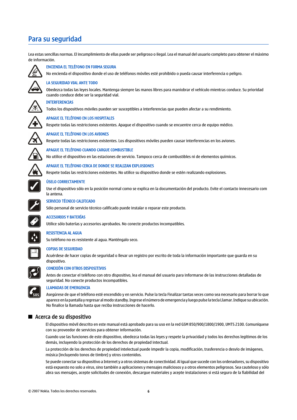 Para su seguridad, Acerca de su dispositivo | Nokia E61i User Manual | Page 139 / 241