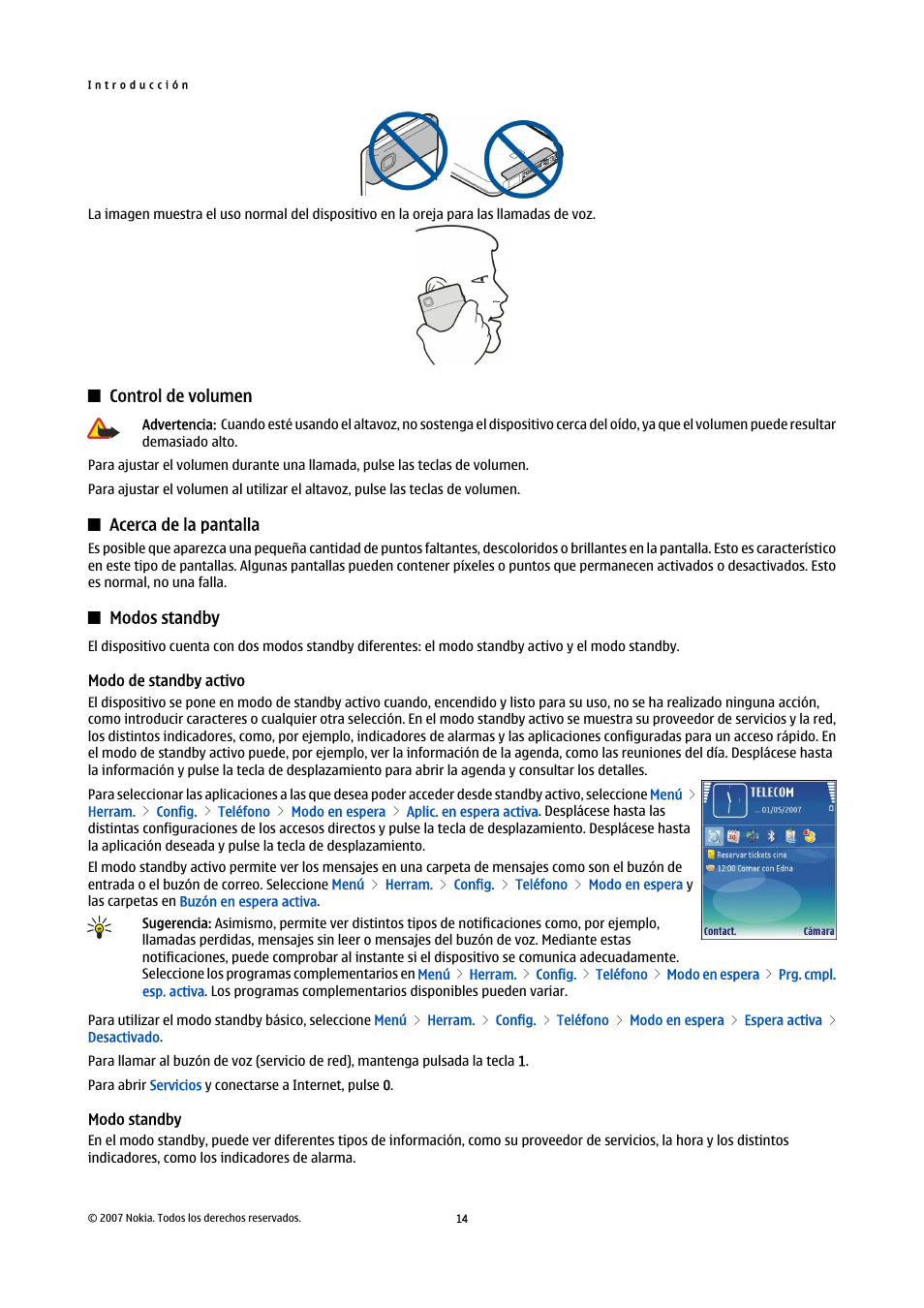 Control de volumen, Modo de standby activo, Modo standby | Nokia E61i User Manual | Page 147 / 241