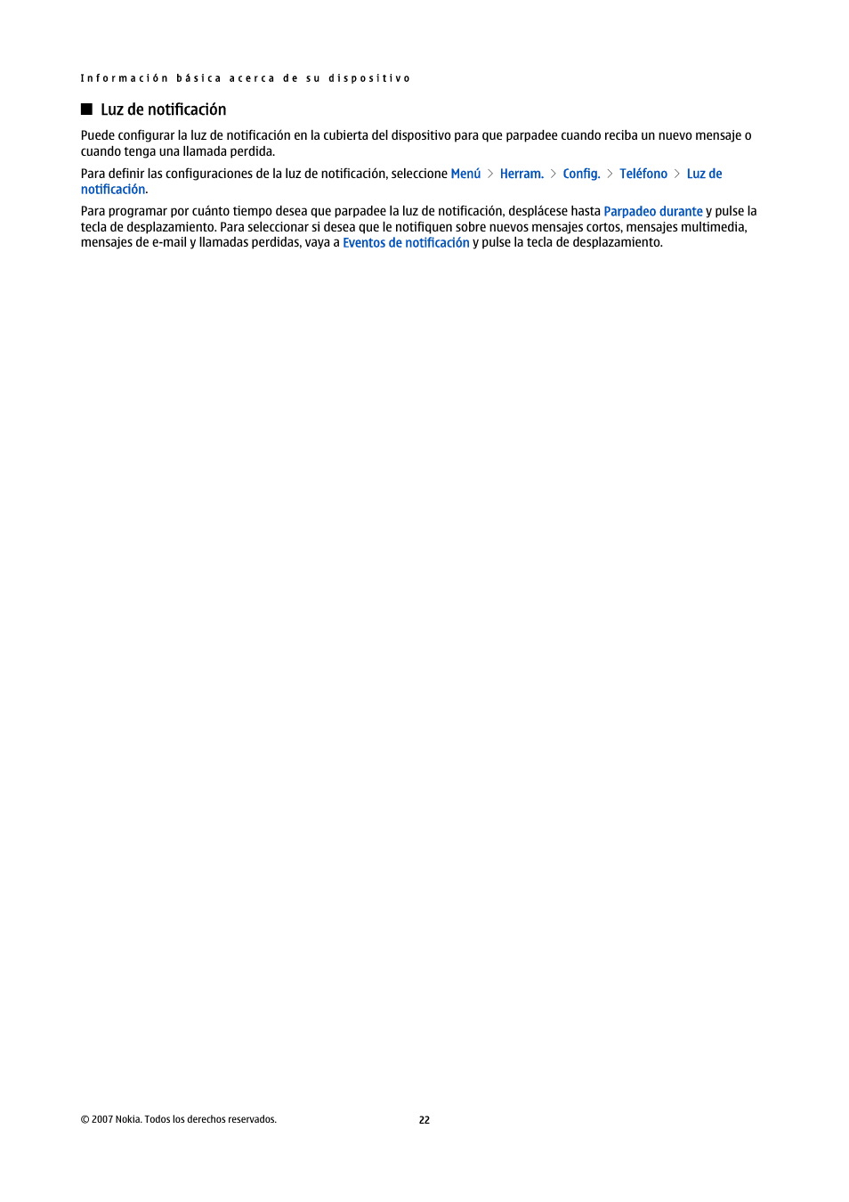 Luz de notificación | Nokia E61i User Manual | Page 155 / 241