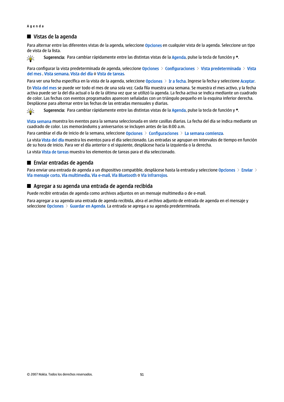 Vistas de la agenda, Enviar entradas de agenda, Agregar a su agenda una entrada de agenda recibida | Nokia E61i User Manual | Page 184 / 241