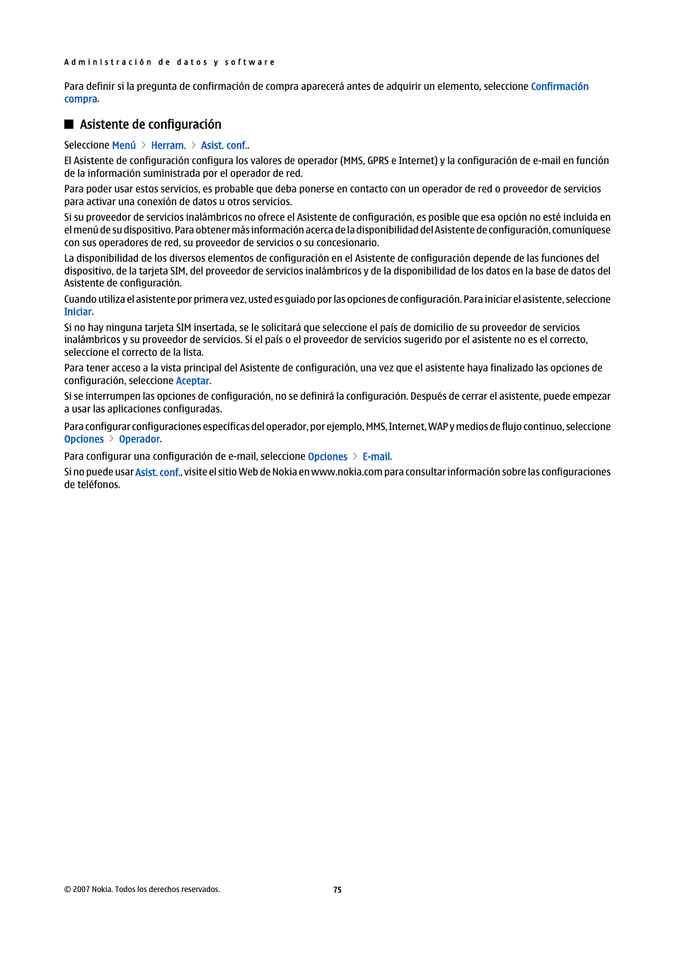 Asistente de configuración | Nokia E61i User Manual | Page 208 / 241