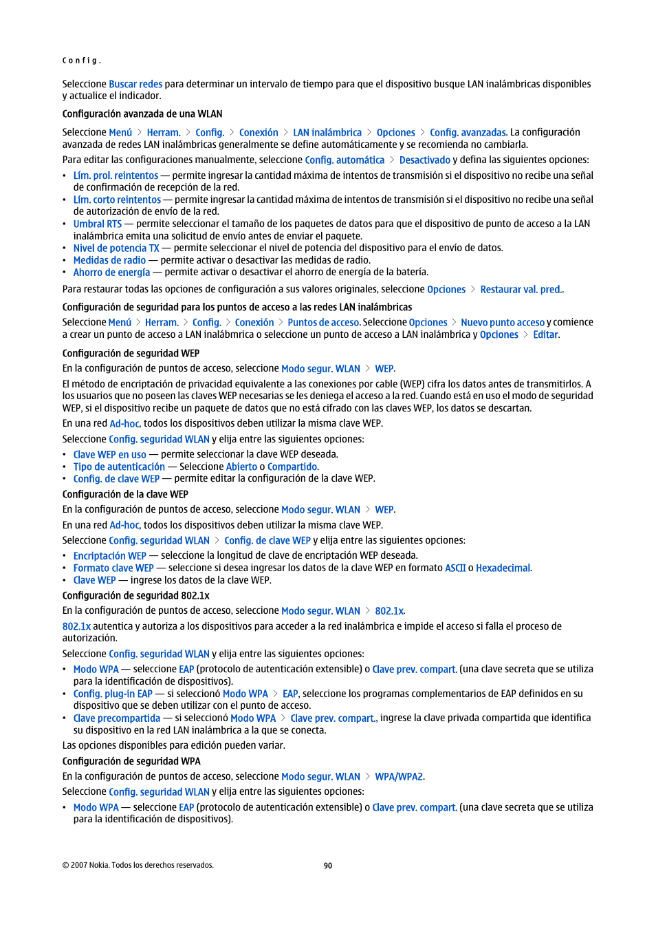 Configuración avanzada de una wlan, Redes lan inalámbricas | Nokia E61i User Manual | Page 223 / 241