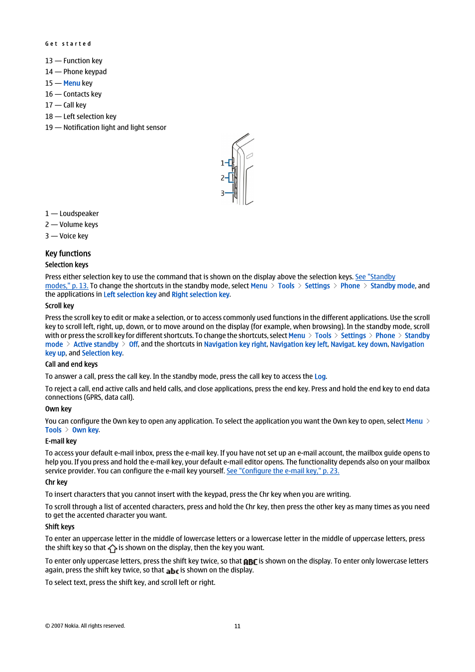 Key functions | Nokia E61i User Manual | Page 43 / 241