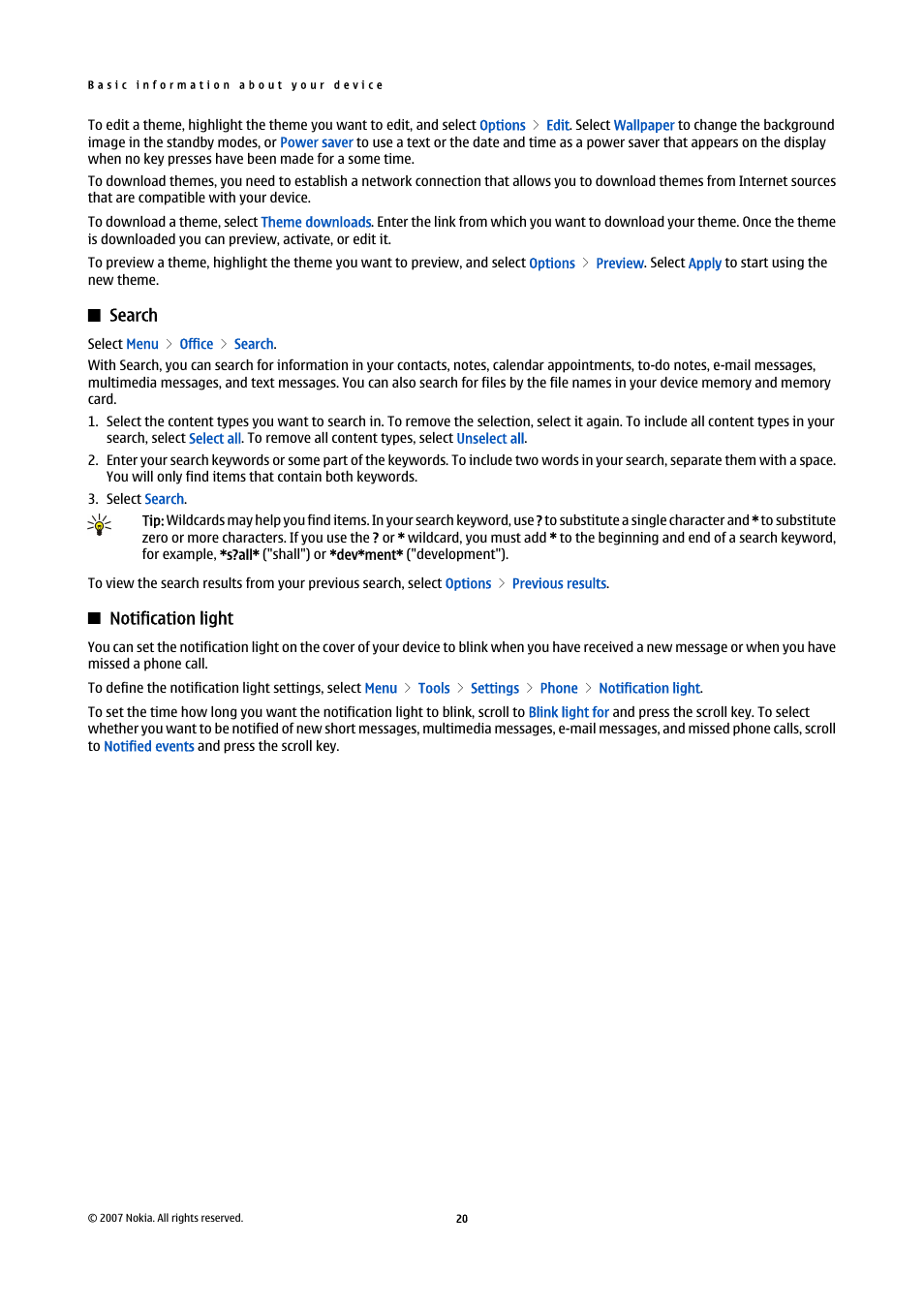 Search, Notification light | Nokia E61i User Manual | Page 52 / 241
