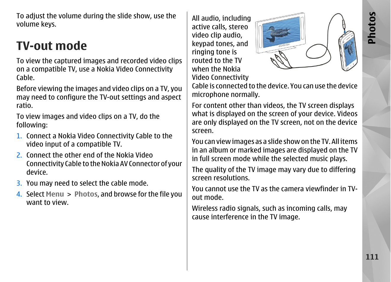 Tv-out mode, Ph ot os | Nokia N97 User Manual | Page 111 / 357